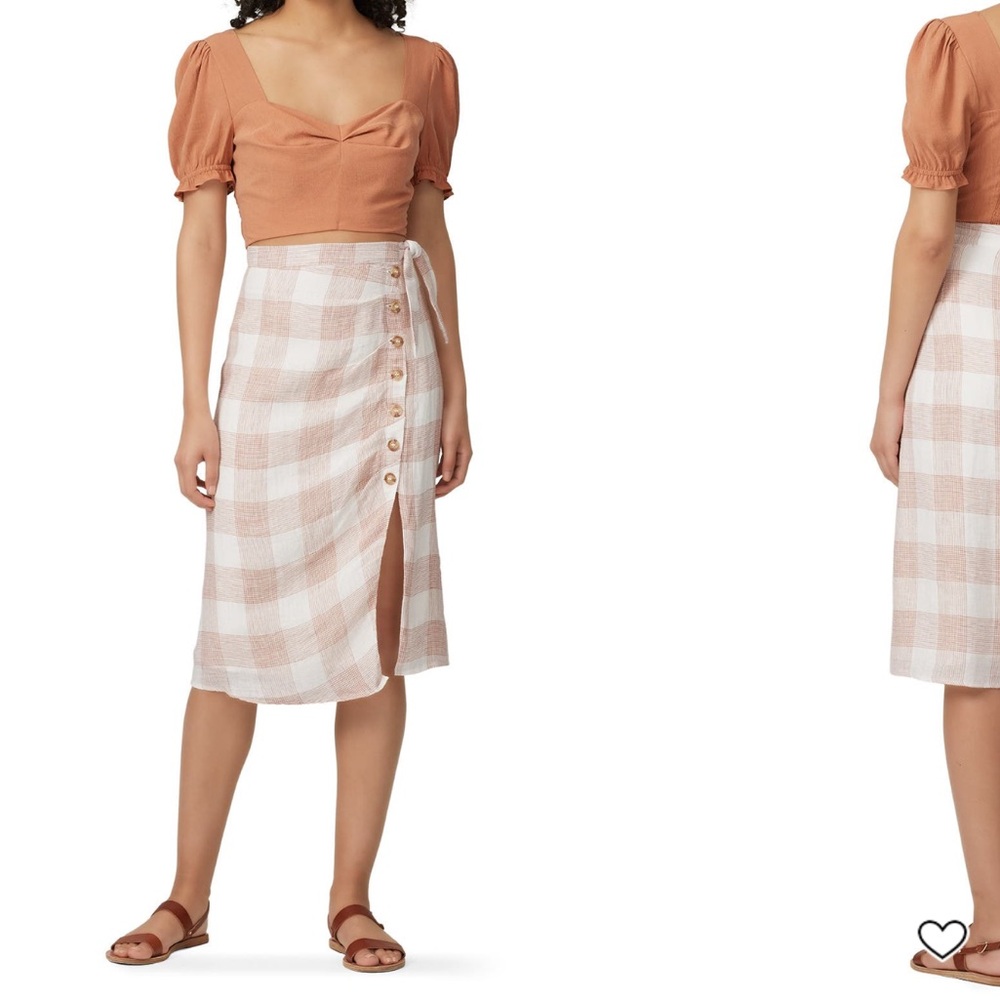 Anthro Heartloom Bently Red Pink Gingham Plaid High Waist Skirt Tie Coverup S - Picture 2 of 8
